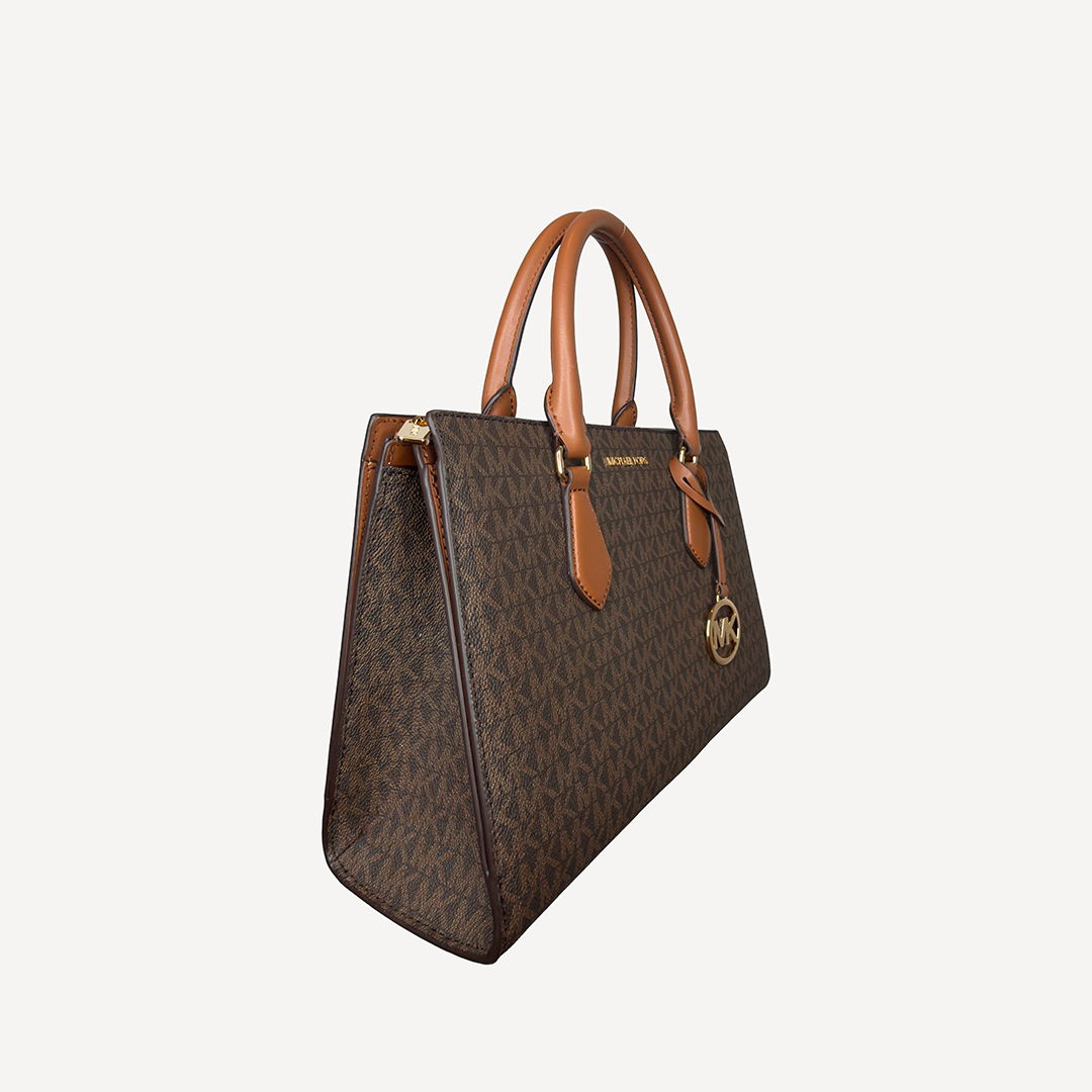 MK Mercer Medium Logo & Leather Accordion Crossbody Bag Brown