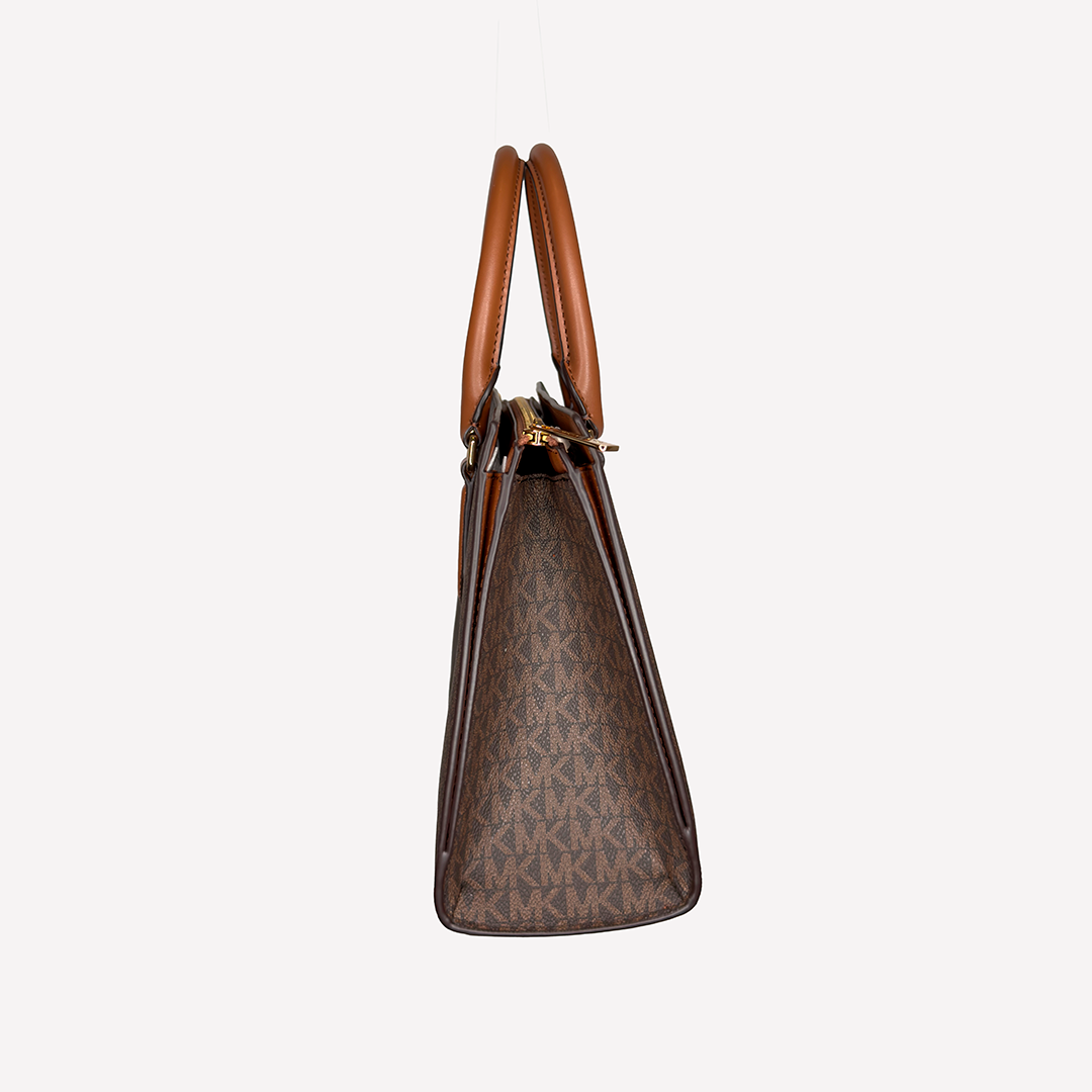MK Mercer Medium Logo & Leather Accordion Crossbody Bag Brown