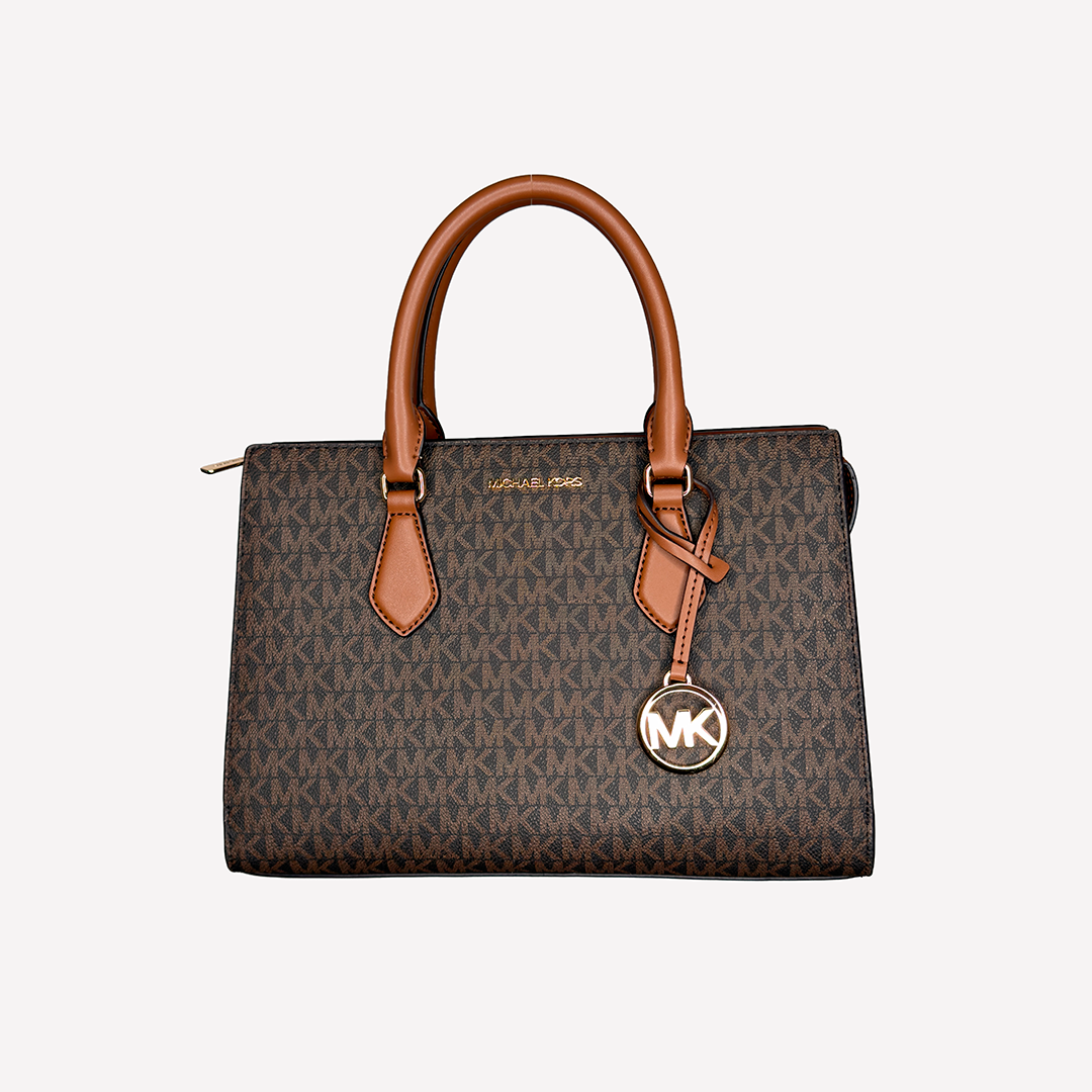 MK Mercer Medium Logo & Leather Accordion Crossbody Bag Brown