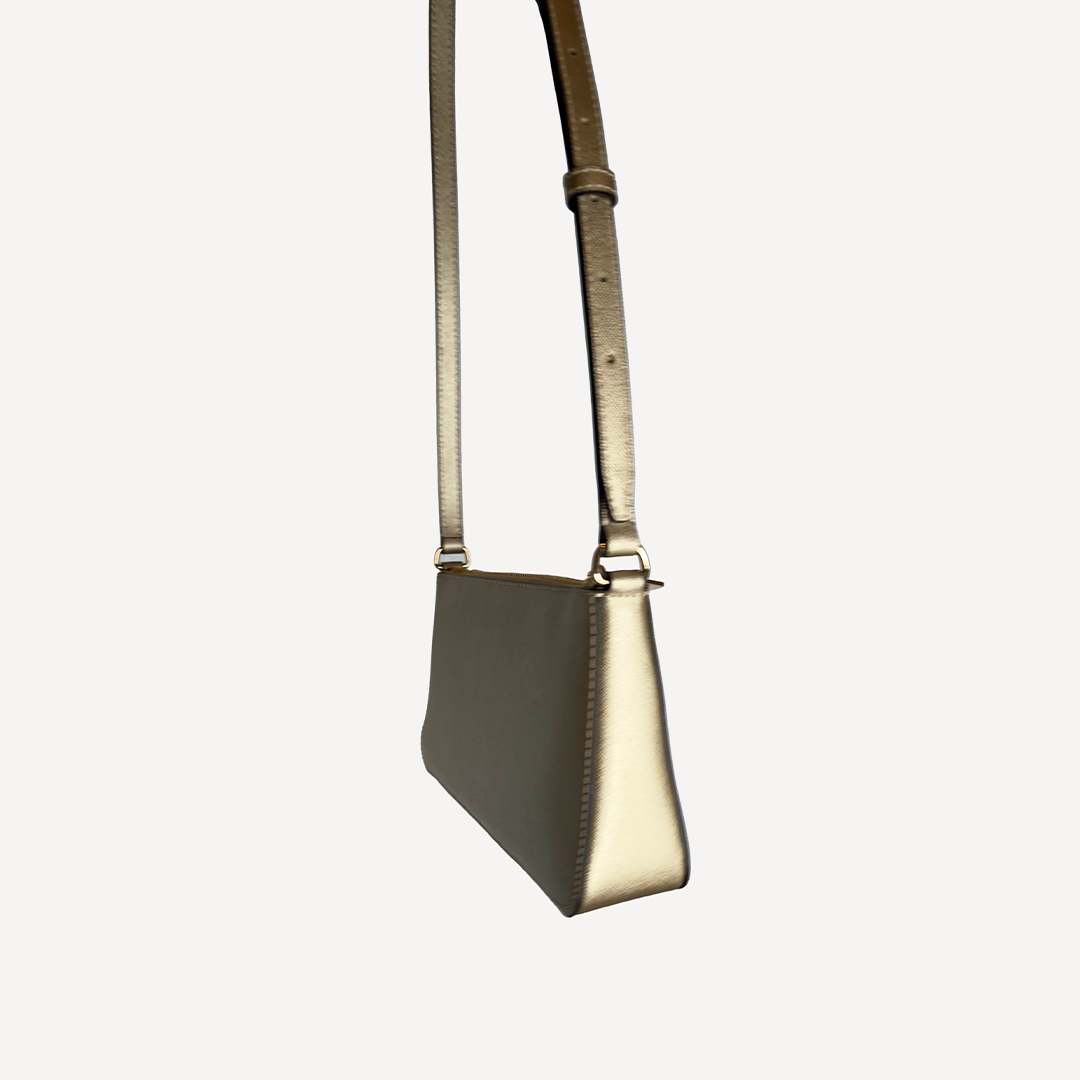 MK Arden Metallic Top-Zip Statchel Pale Gold Small