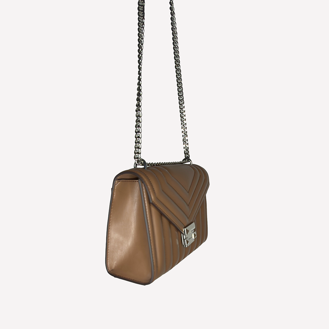 MK Whitney Medium Quilted Shoulder Bag Brown